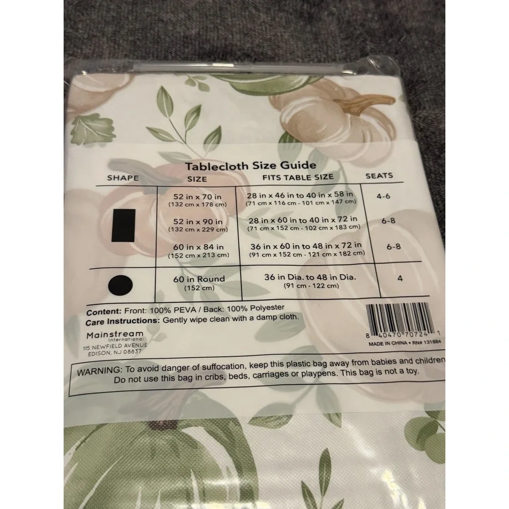 Hello Fall Mainstream PEVA Tablecloth 52x70 Pumpkin Fall Halloween Rectangular
